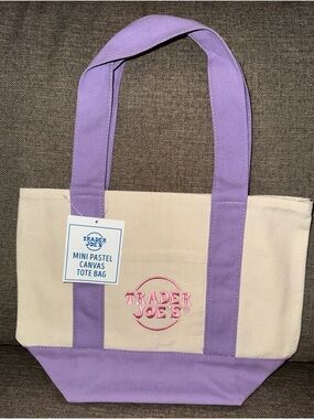 Trader Joe's Mini Canvas Tote in Lavender and Cream